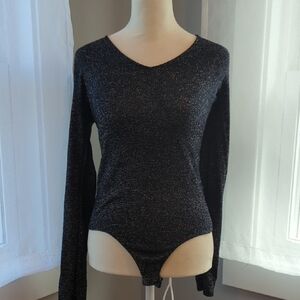 Black Glitter Long Sleeve Bodysuit